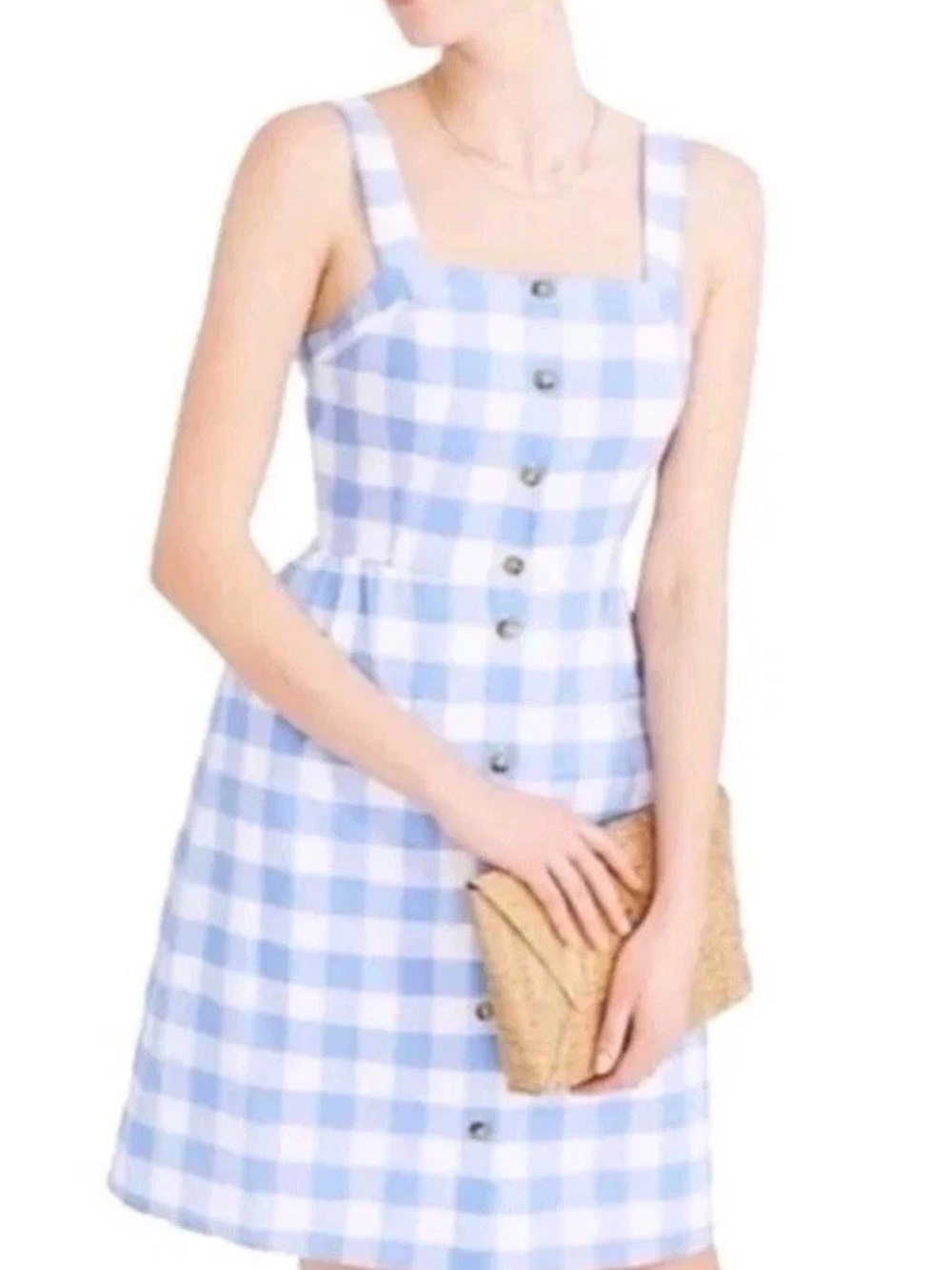 J.Crew Gingham Button Front Linen Cotton Sundress Blue White 4 - Picture 2 of 10